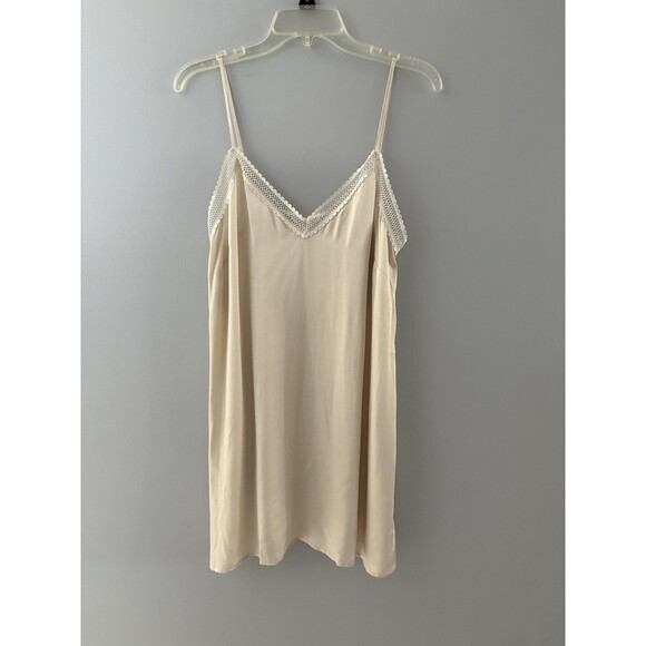 Magali Pascal Slip Dress Medium Cream Lace Trim Adjustable Straps Luxury Base - Picture 16 of 16